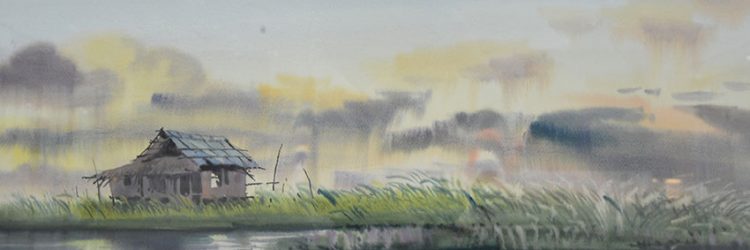 寧靜的村莊<br> <br> Peaceful Village I<br> 28 x 76 cm<br> Water Colour on Paper <br> 2015