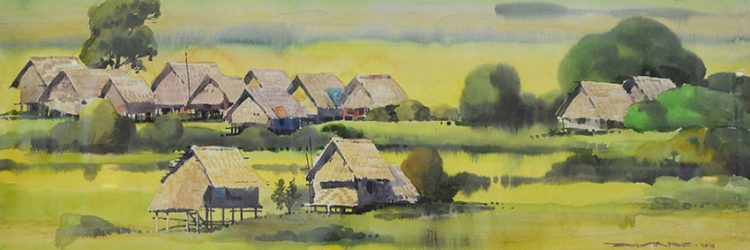 寧靜的村莊<br> Peaceful Village II<br> 28 x 76 cm<br> Water Colour on Paper <br> 2016