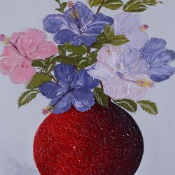 SOLD <br> 古瓶新作~姹紫伴嫣紅<br> Blossom Red  <br> 42 x 70 cm<br> Oil on Canvas <br> 2016