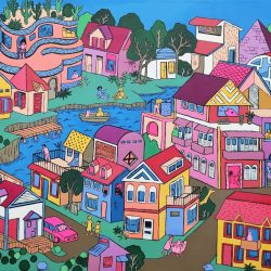 My Town-Lakeville  <br> 60x46cm <br> Mixed Medium on Canvas<br> 2019