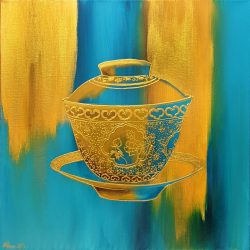 The Golden Ceramic<br> 46x46cm<br> Acrylic on Canvas<br> 2019