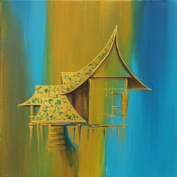 SOLD<BR> The Golden Kampung House 02 <br> 31x31cm<br> Acrylic on Canvas<br> 2019