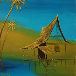 SOLD<BR> The Golden Kampung House 05<br> 31x31cm<br> Acrylic on Canvas<br> 2019