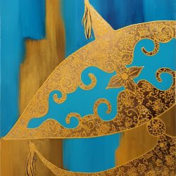 SOLD <BR> The Golden Wau Bulan 01<br> 40x50cm<br> Acrylic on Canvas<br> 2019