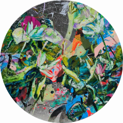 Rhythm of Colour - Luxuriant 繁茂 <br> 90cm diameter<br> Mixed Medium on Canvas<br> 2022