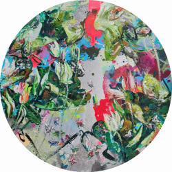 Rhythm of Colour - Leisure 悠闲<br> 90cm diameter<br> Mixed Medium on Canvas<br> 2022