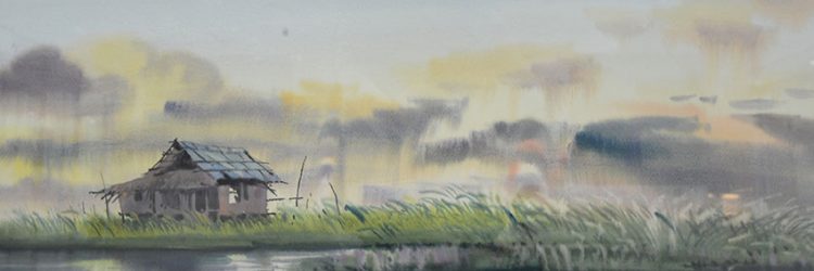 寧靜的村莊<br> Peaceful Village I<br> 28x76cm(10)<br> Water Colour on Paper <br> 2015