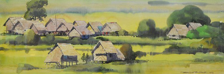 寧靜的村莊<br> Peaceful Village II<br> 28x76cm(10)<br> Water Colour on Paper <br> 2016