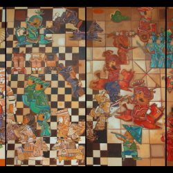 SOLD <br>抓耳撓腮 (四聯幅)<br> At A Loss (quadriptych)<br> 360x180cm(324)<br> Mixed Media On Paper<br> 2015