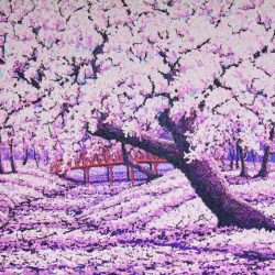 櫻花橋畔<br> Cherry Blossom - Bridge Of Life<br> 180x122cm(110)<br> Acrylic On Canvas<br> 2010