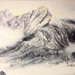 SOLD<br> 萬里山河映朝暉 II  <br> White Continuous Of Mountains II <br>  252x134cm(169) <br> Oil On Canvas <br> 2017