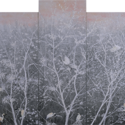 舞入花絮春微暖 <br> Between Flowers and Branches <br> 60x120cm; 50x133cm; 60x120cm <br> Oil on Canvas <br> 2018