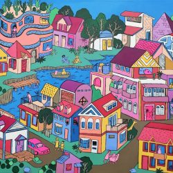 我的小鎮-萊克維爾<br> My Town-Lakeville <br> 60x46cm(14) <br> Mixed Medium On Canvas<br> 2019