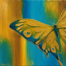 金蝴蝶<br> The Golden Butterfly<br> 31x31cm(5)<br> Acrylic On Canvas<br> 2019