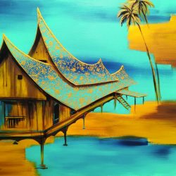 The Golden Kampung Hosue 04<br> 92x61cm<br> Acrylic on Canvas<br> 2019