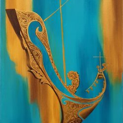 SOLD<BR> The Golden Malay Boat 02<br> 50x75cm<br> Acrylic on Canvas<br> 2019