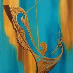 SOLD<BR> 金馬來船 02<br> The Golden Malay Boat 02<br> 50x75cm(19)<br> Acrylic On Canvas<br> 2019