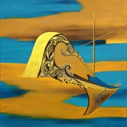 The Golden Malay Boat 07<br> 100x100cm<br> Acrylic on Canvas<br> 2019