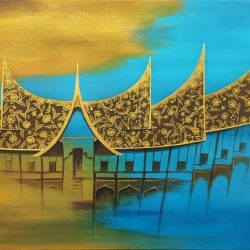 The Golden Minangkabau House<br> 92x61cm<br> Acrylic on Canvas<br> 2019