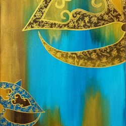 The Golden Wau Bulan 03<br> 42x60cm<br> Acrylic on Canvas<br> 2019