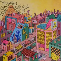 SOLD<br> 奇幻小鎮 #1 <br> Fantasy Township #1 <br> 30x30cm(5) <br> Mixed Medium On Canvas<br> 2019