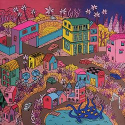 SOLD<br> 奇幻小鎮 #4 <br> Fantasy Township #4 <br> 30x30cm(5) <br> Mixed Medium On Canvas<br> 2019