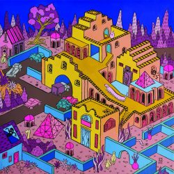 SOLD<br> 奇幻小鎮 #6 <br> Fantasy Township #6 <br> 30x30cm (5) <br> Mixed Medium On Canvas<br> 2019