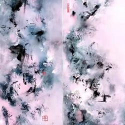 桃色滿園 (二聯幅)<br> Peach Garden (diptych)<br> 120x25cm(30) <br> Mixed Medium On Canvas <br> 2019