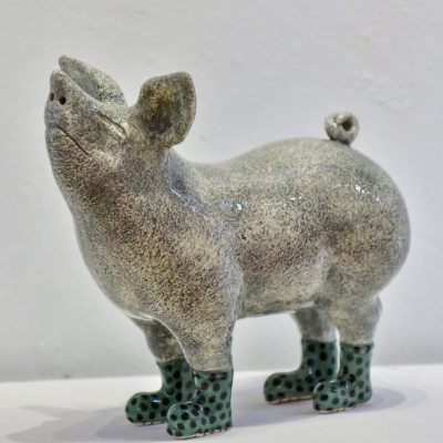 Pig in boots - Green Spotty <br> L25xW14xH23cm<br> Ceramic <br>