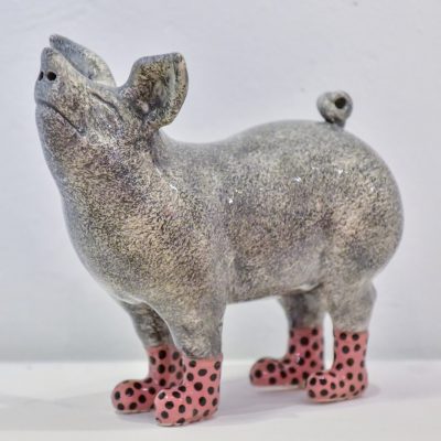 Pig in boots - Pink Spotty <br> L25xW14xH23cm<br> Ceramic <br>