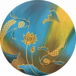 Koi & Lotus<br> 41x41cm<br> Acrylic on Canvas<br> 2020