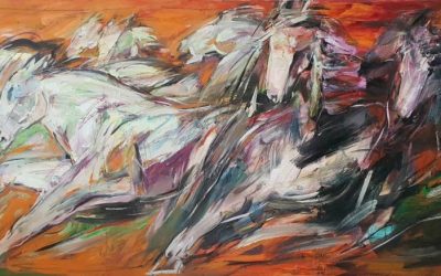 Challenging Horses 4 <br> 91x213cm <br> Mixed Medium on Canvas <br> 2020 <br>