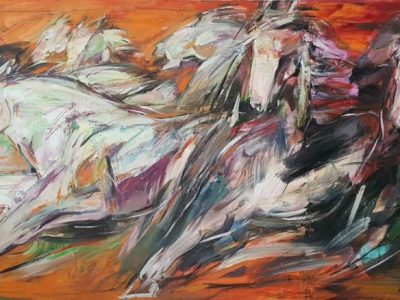 Challenging Horses 4 <br> 91x213cm <br> Mixed Medium on Canvas <br> 2020 <br>