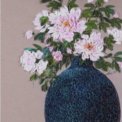 SOLD<br> 古瓶新作-牡丹藍靛瓶<br> Peony<br> 60x103cm(30)<br> Oil On Canvas<br> 2020