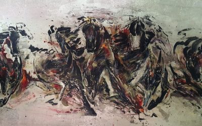 金馬之歌<br> Golden Horses Series 1<br> 213x122cm<br> Mixed Medium on Canvas <br> 2021<br>