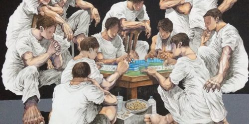 四方城玩家 <br> Mahjong times<br> 117cm x 117cm<br> Acrylic on canvas <br> 2021<br>