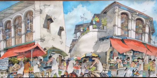 小食市场<br> Food Market<br> 53x122cm(32)<br> Watercolour On Paper<br> 2021