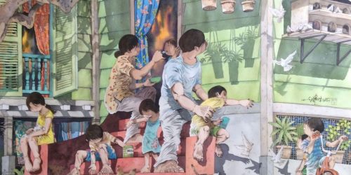 快乐家庭 <br> Happy Family<br> 76x114cm<br> Watercolour<br> 2021<br>
