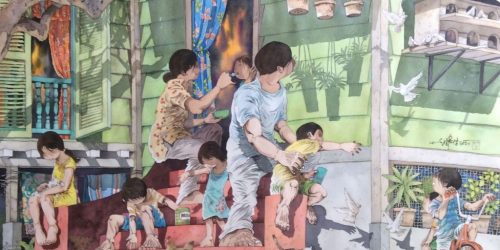 快乐家庭 <br> Happy Family<br> 76x114cm(43)<br> Watercolour On Paper<br> 2021