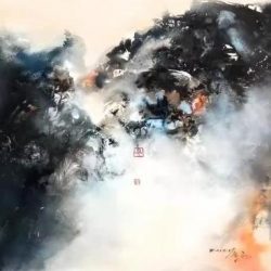 《夜泊》<br> 60x60cm<br> Mixed Medium on Canvas<br> 2021 <br>
