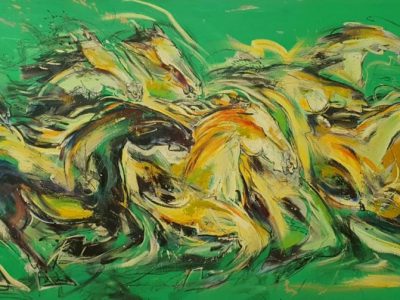 Challenging Horses <br> 200x100cm <br> Mixed Medium on Canvas <br>