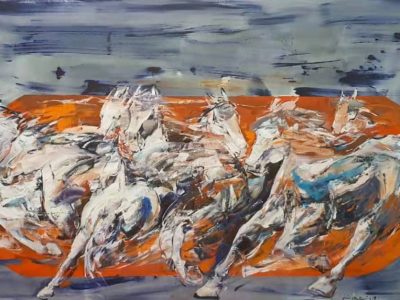 Majestic Horses <br> 195x122cm <br> Mixed Medium on Canvas <br>