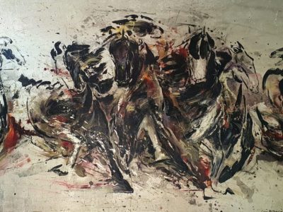 金馬之歌<br> Golden Horses Series 1<br> 213x122cm<br> Mixed Medium on Canvas <br> 2021<br>