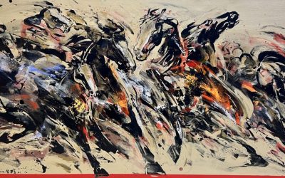 Golden Horses Series 1<br> 172x91cm<br> Mixed Medium on Canvas<br> 2022