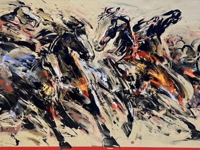 Golden Horses Series 1<br> 172x91cm<br> Mixed Medium on Canvas<br> 2022