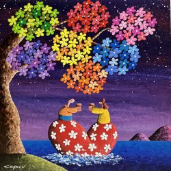 SOLD<br>When the days dream, nights fall into love <br> 76x76cm<br>  Acrylic on Canvas<br> 2019 <br>