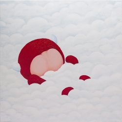 SOLD <br>躺在雲彩上 <br> Lying On A Bed Of Clouds<br> 76x76X3cm(32)<br> Acrylic On Linen <br>  2023