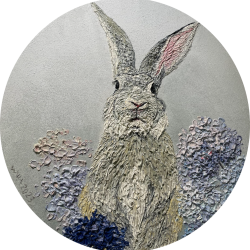 祥兔園玉總相隨 <br>Auspicious Rabbit<br> 48x48x1.8cm(12)<br> Oil On Canvas<br> 2023