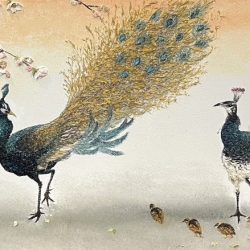 孔雀雙棲福雙臨<br> Double Blessings <br>  119x52x3cm(30) <br> Oil On Canvas <br> 2022