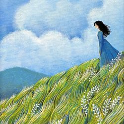 山上的女孩<br> Girl On The Hill<br> 21x29.7cm (3)<br> Acrylic On Canvas<br> 2023